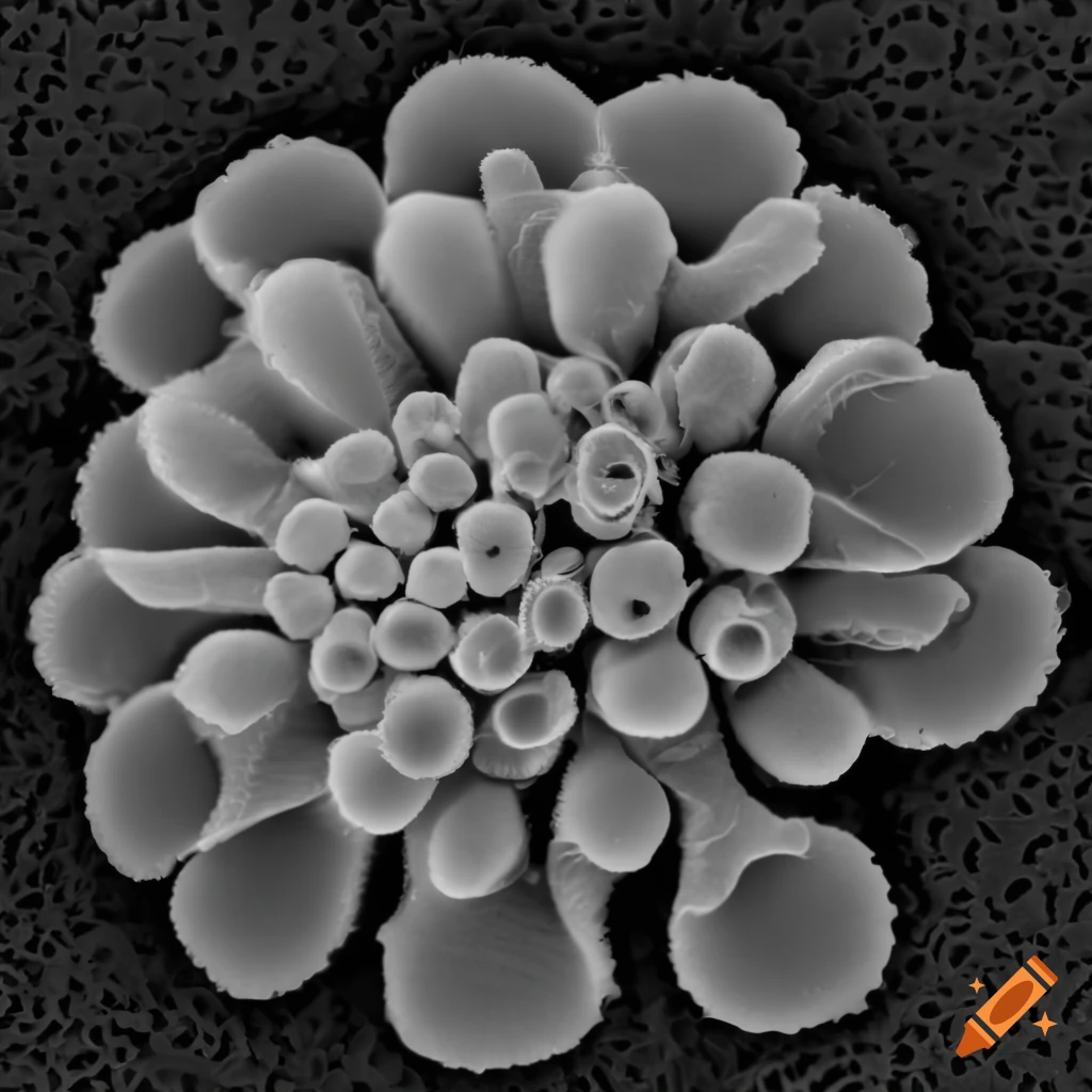black and white microscopy of a buddleja flower