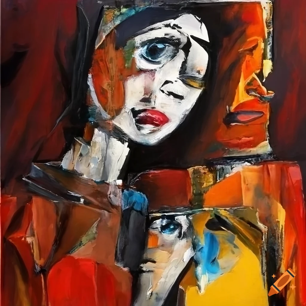 abstract knife painting of a face in Kashmiri style