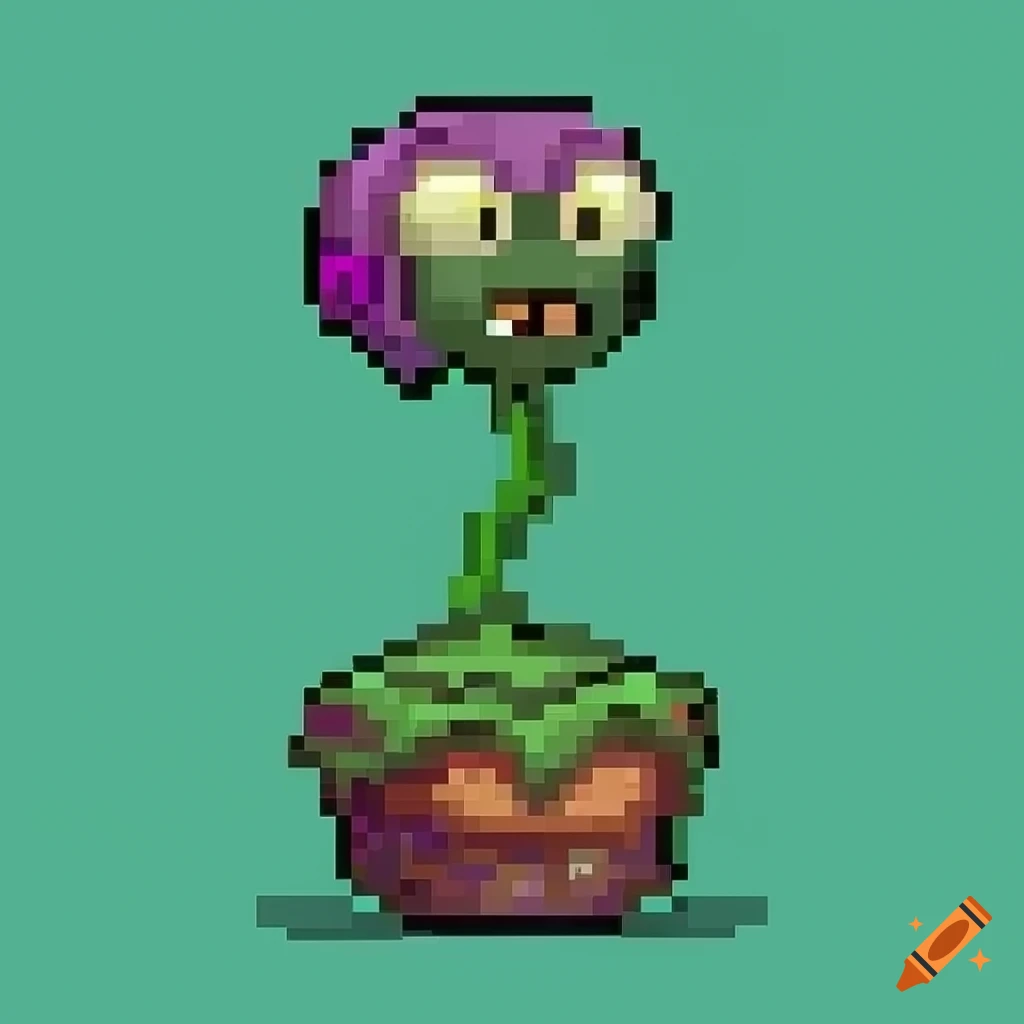 Pixel art of plant vs zombies characters