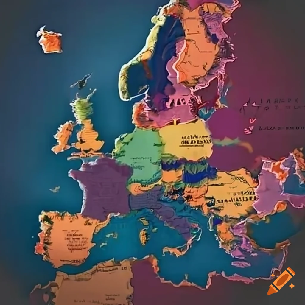 Map of europe in polish with names of capitals and countries on Craiyon