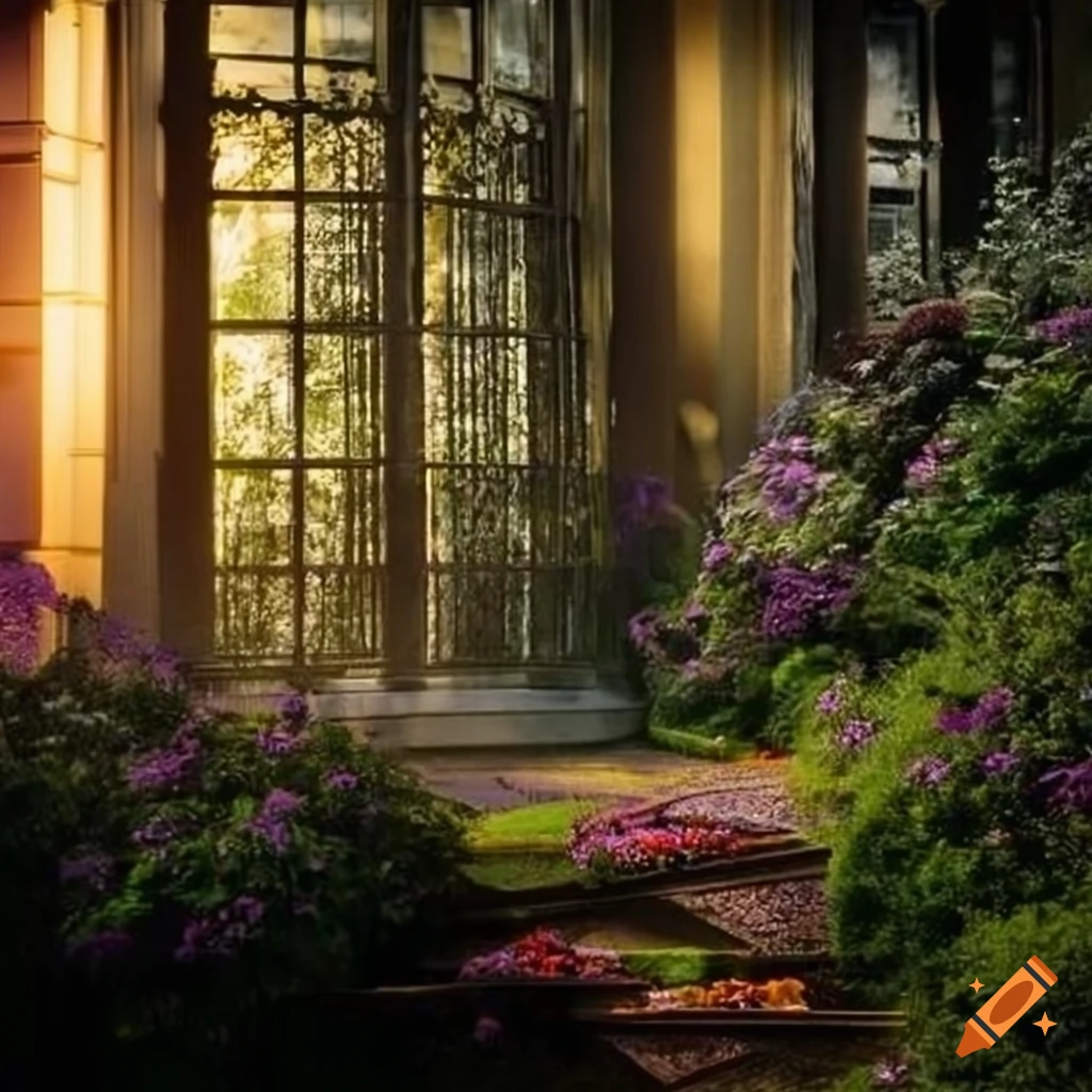 Beautiful garden house with crystal windows on Craiyon