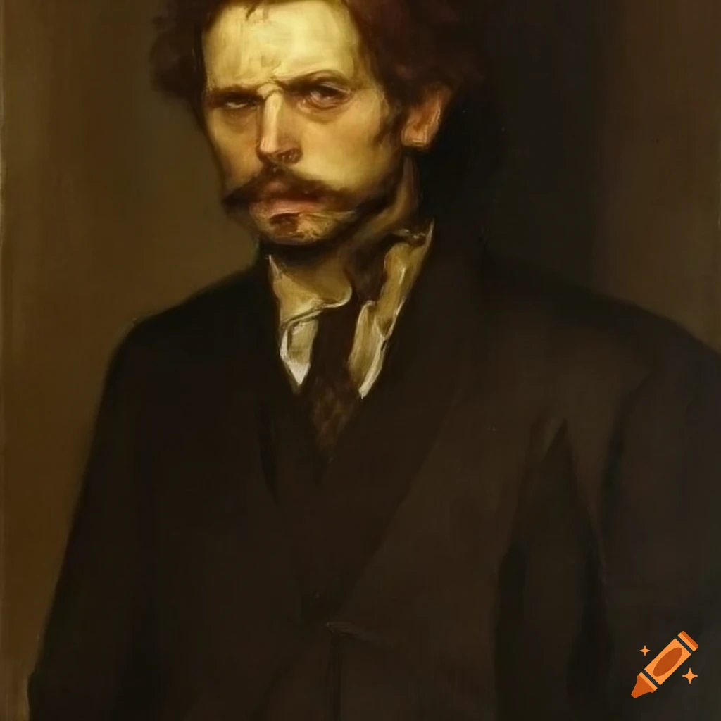 dark portrait painting of a man by Frank Duveneck
