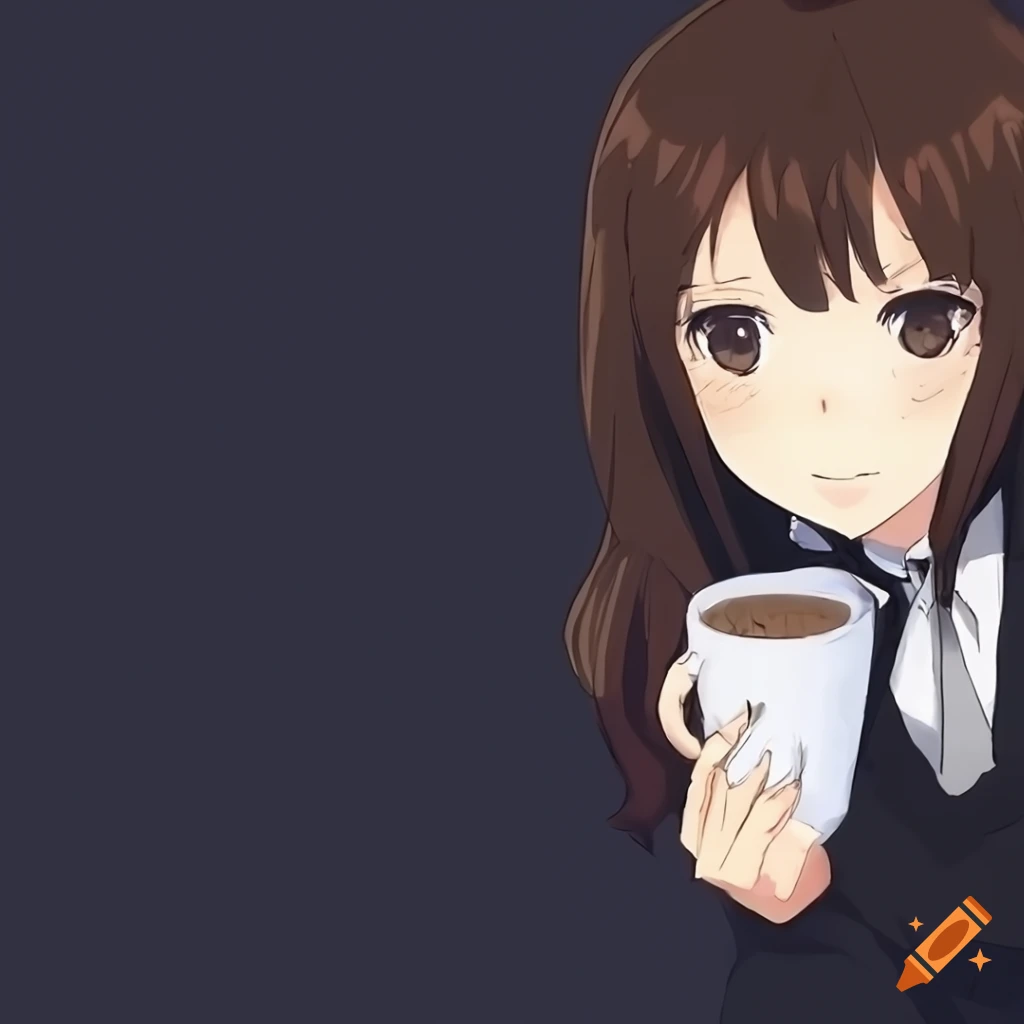 Anime style morning coffee on a colored background on Craiyon