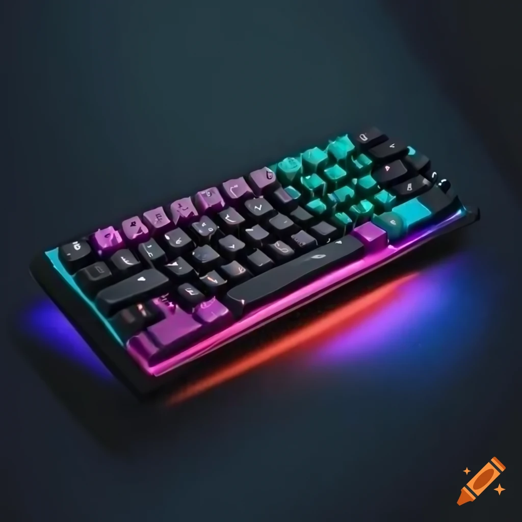 Colorful mechanical keyboard with hex color codes on Craiyon