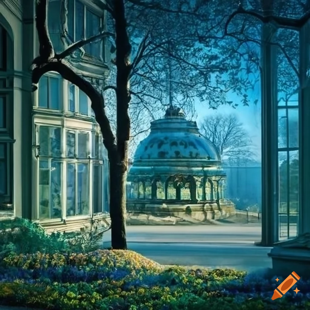Beautiful garden house window with crystal decorations on Craiyon