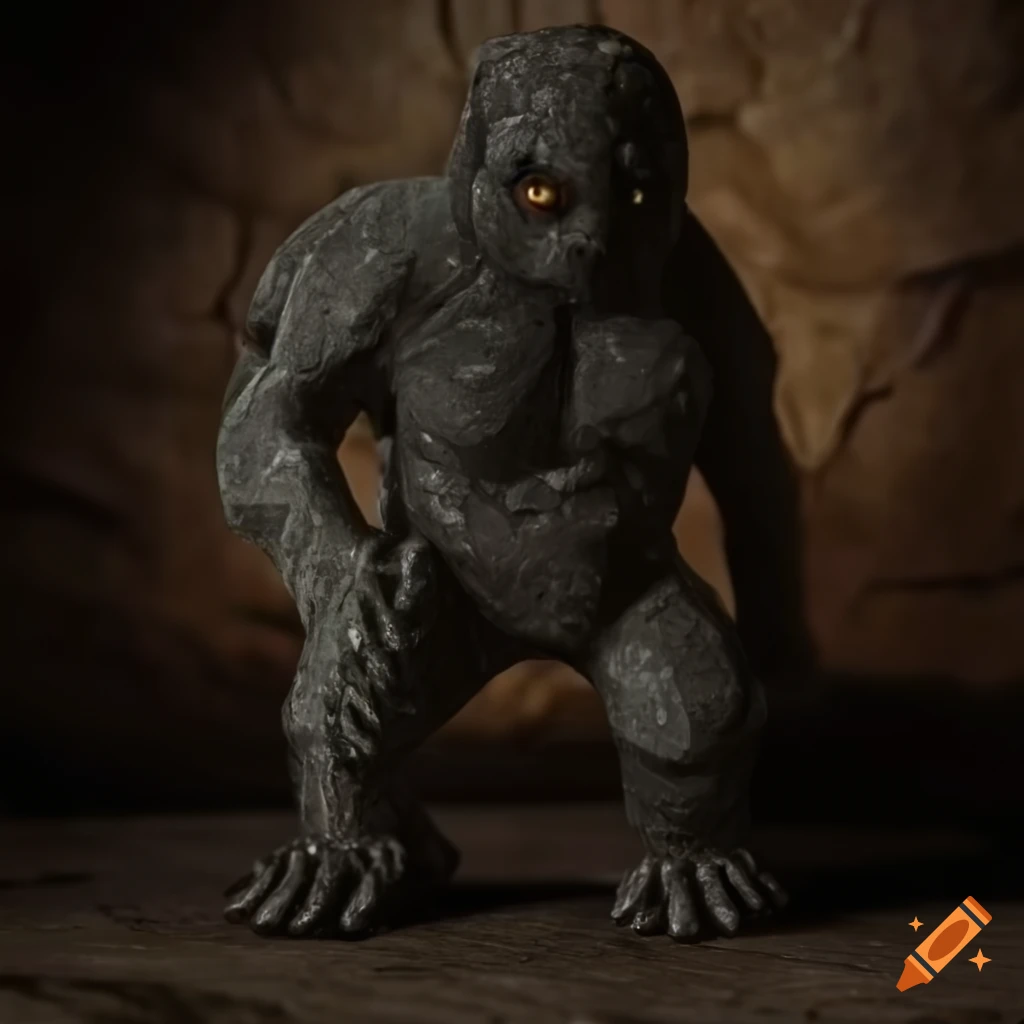 image of a stone golem in a dark cavern