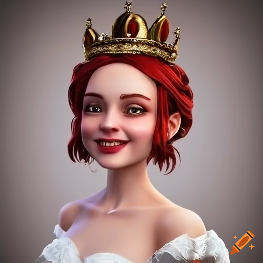 cartoon woman in a beautiful white wedding gown with red hair