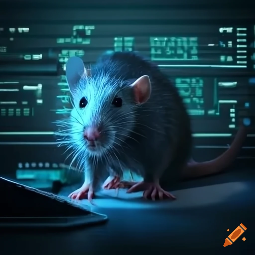 Cybersecurity rat working on a computer