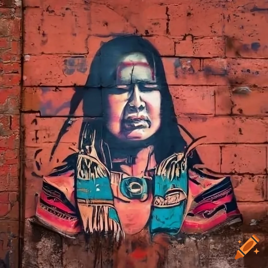 graffiti art of Native American on a concrete wall in Queens, New York