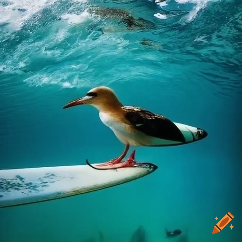 Bird surfing and hanging ten on Craiyon