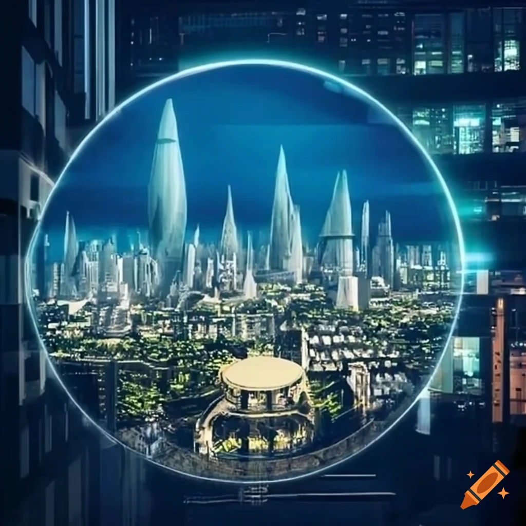 futuristic cityscape with advanced technology and harmony with nature