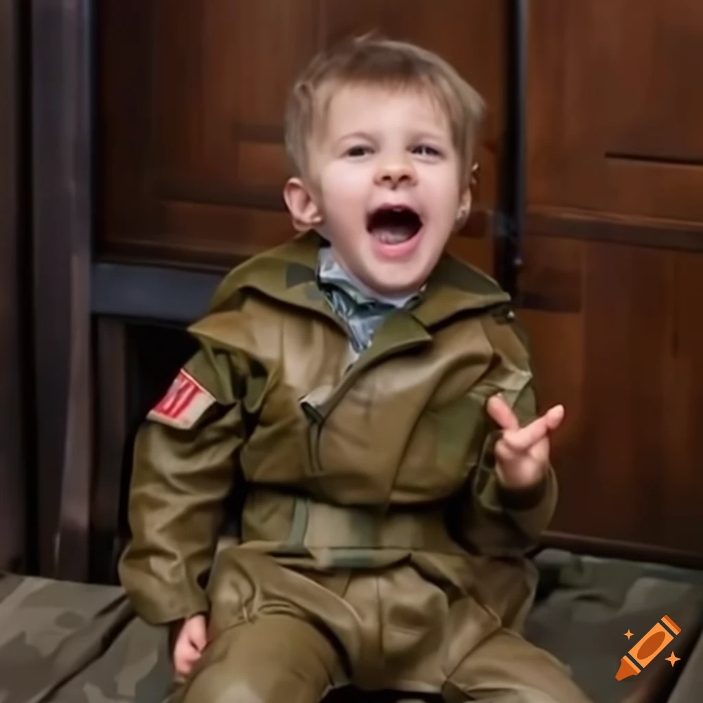 two toddler boys in Croatian military uniforms