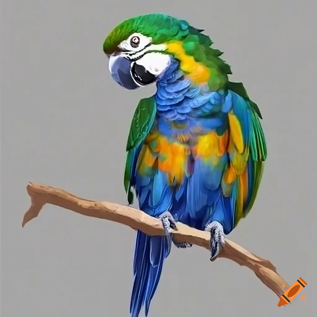 A Watercolor Drawing Of A Green Colored Parrot, Sitting On A Blurred Tree  Branch, Hand Painted On White Background, Vintage Style, Isolated Stock  Photo, Picture and Royalty Free Image. Image 68890179.