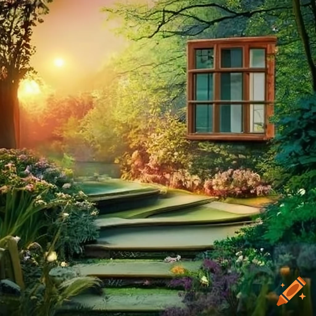 view of a garden house in the morning mist