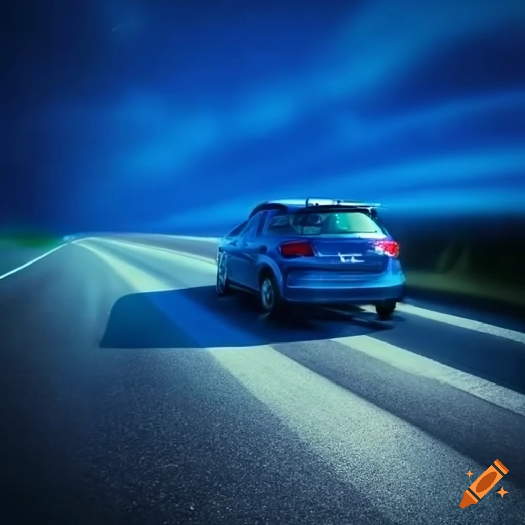 Blue Car On The Road On Craiyon