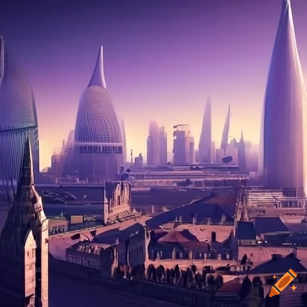 futuristic cityscape of Stuttgart in the year 2145