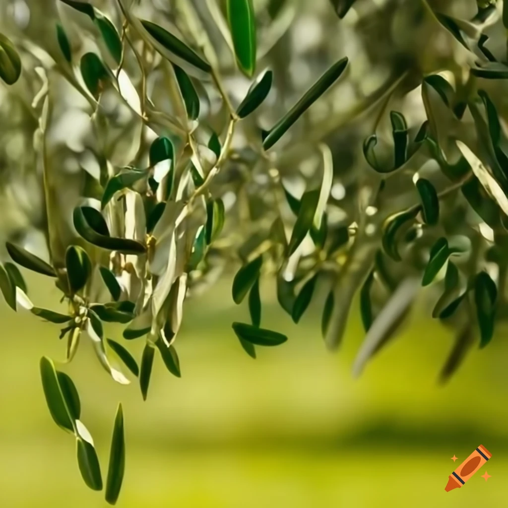 Abundant olive branches in a green field