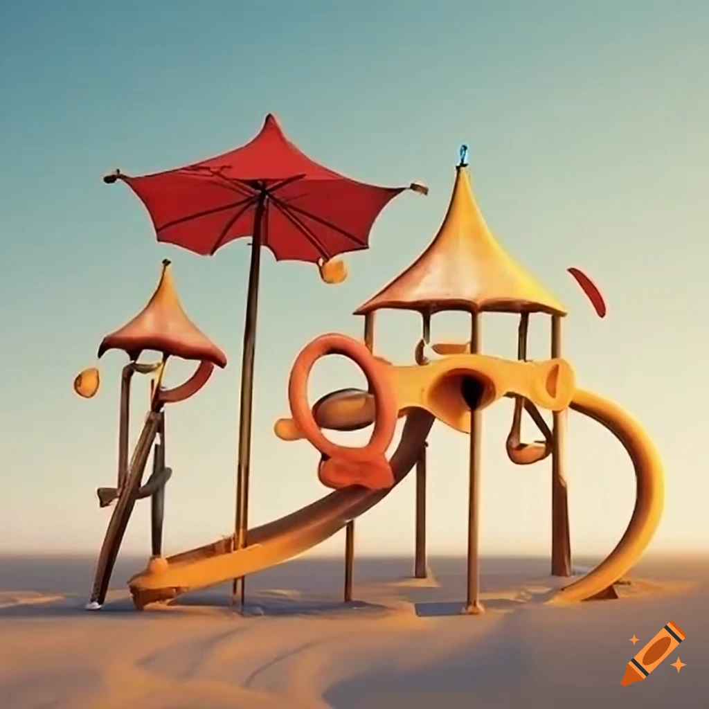 Surreal playground with colorful structures on Craiyon