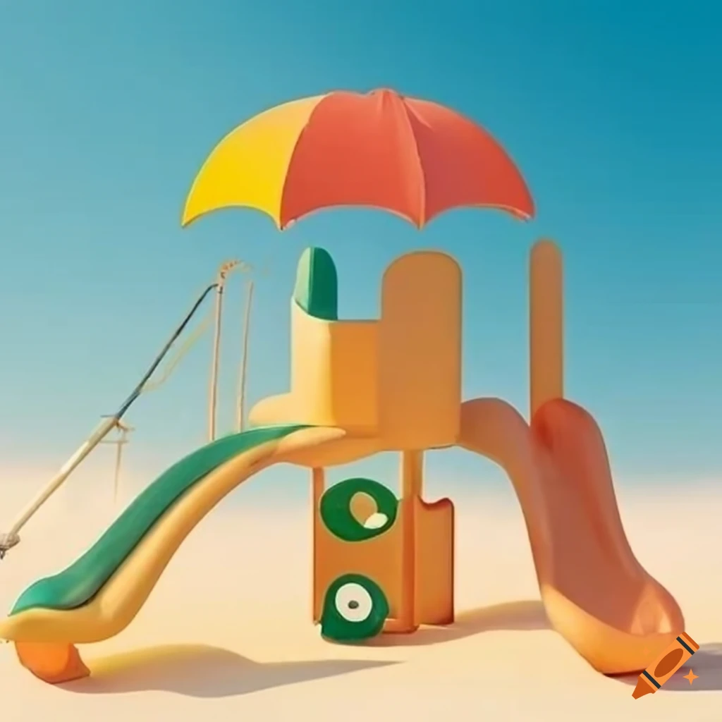 Surrealist playground with colorful structures on Craiyon
