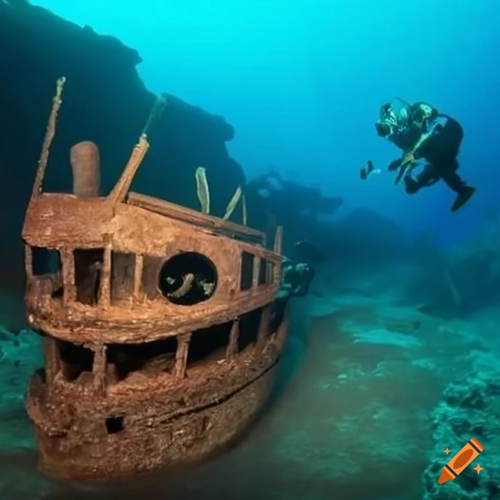 diver exploring a shipwreck for treasure