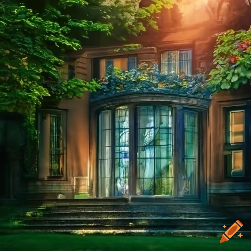 Crystal window in a garden house on Craiyon