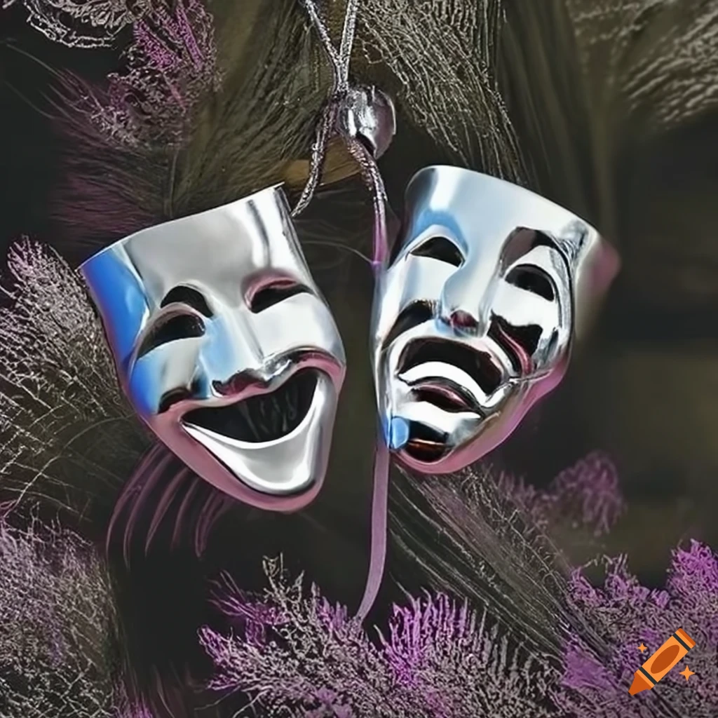 Chrome theater drama masks ornament on Craiyon