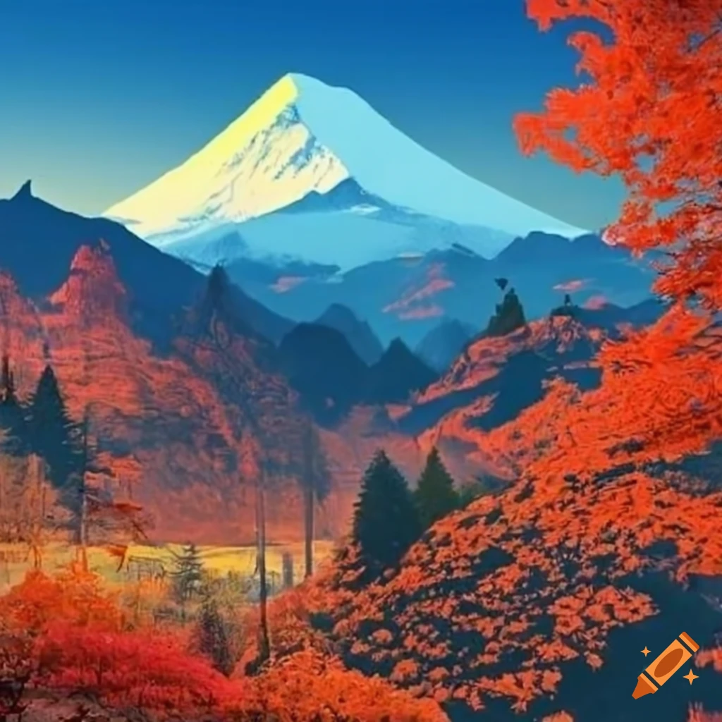 paysage japonais de collines et montagnes