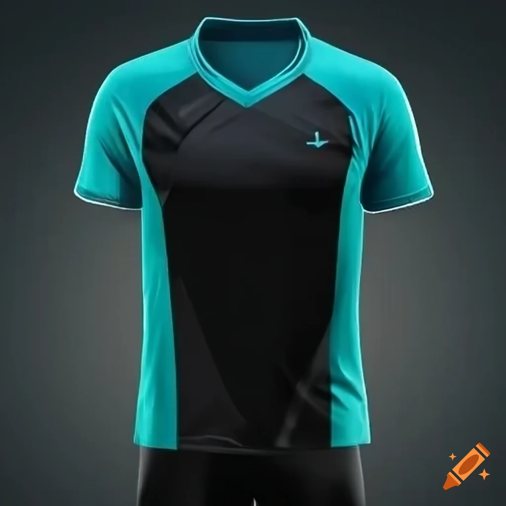 Black and teal soccer jersey and shorts kit design on Craiyon