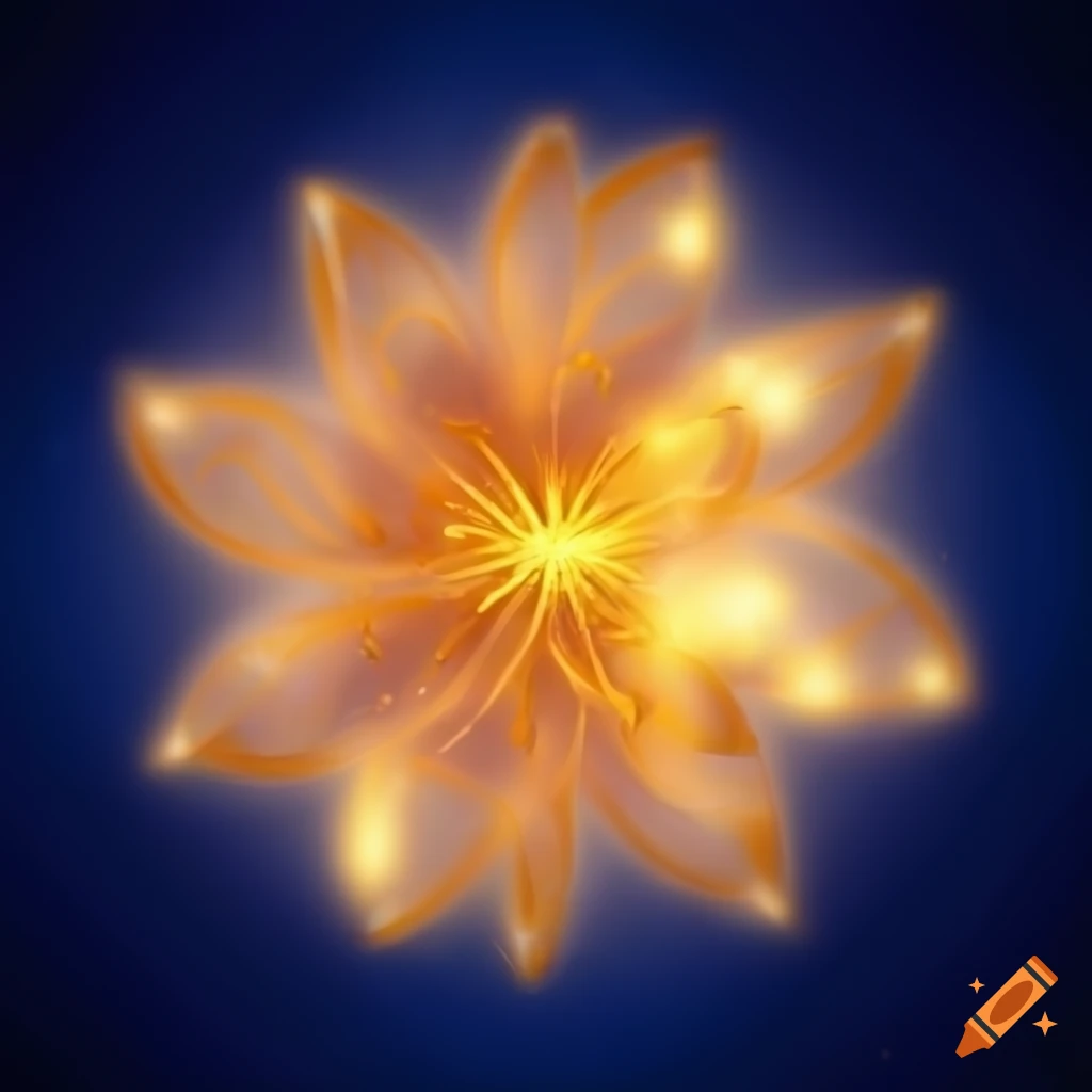 golden glowing flower on navy blue background