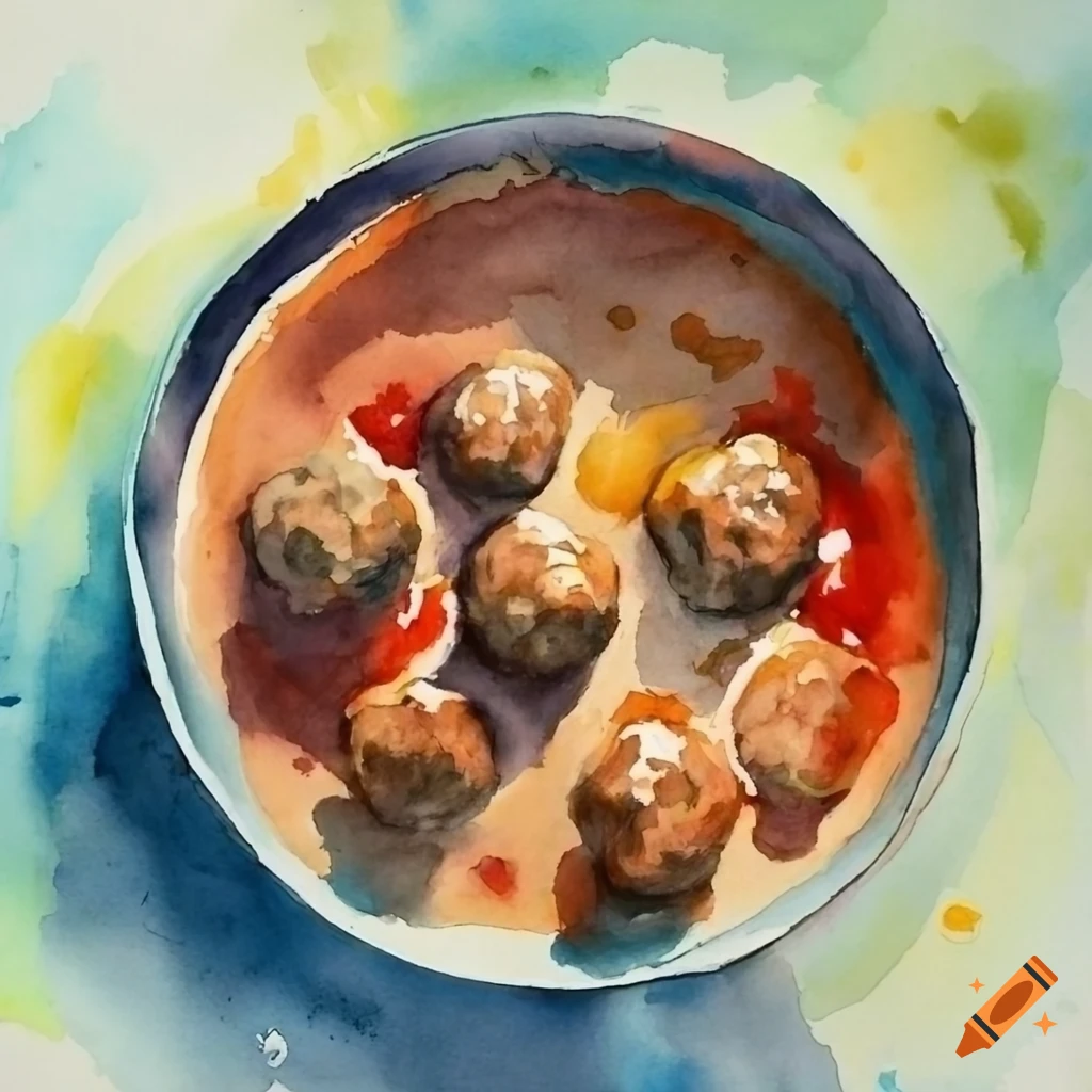 Watercolor painting of swedish meatballs on Craiyon