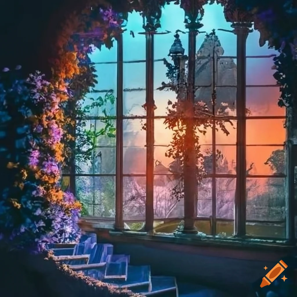 Beautiful garden house with crystal windows on Craiyon