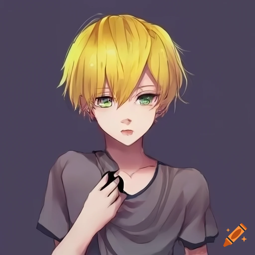 cosplay of a cute anime boy with yellow hair