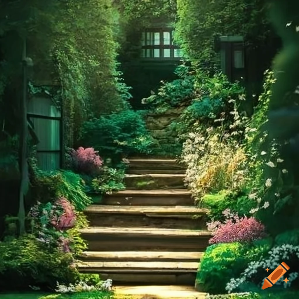 view of a garden house surrounded by trees at dawn