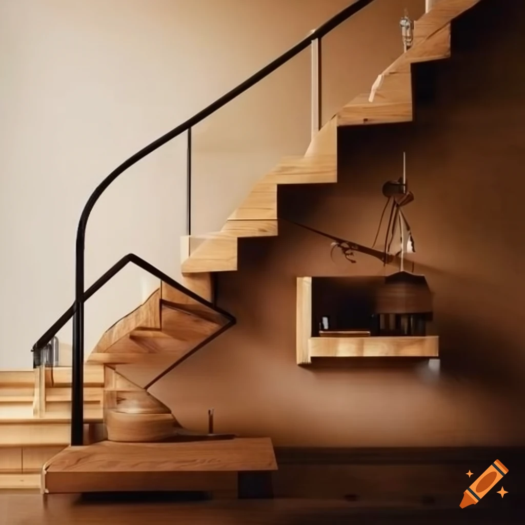 image of a beautiful oak wooden staircase with stainless steel railing