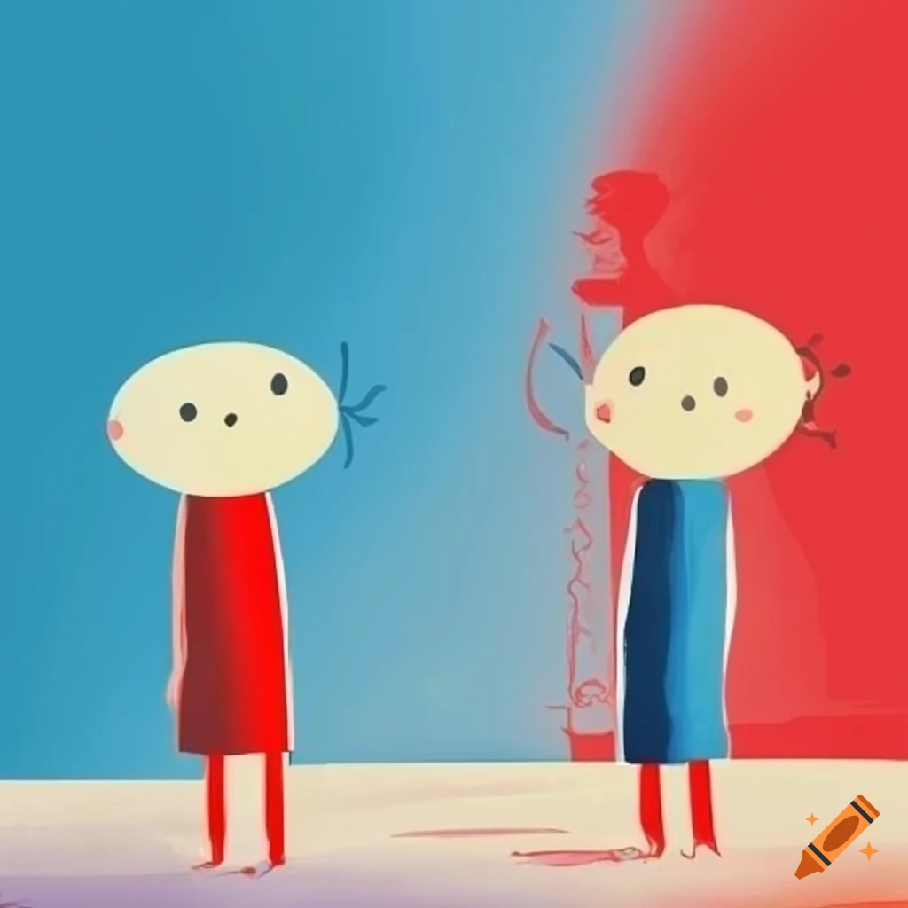 Illustration Of People Divided By Red And Blue