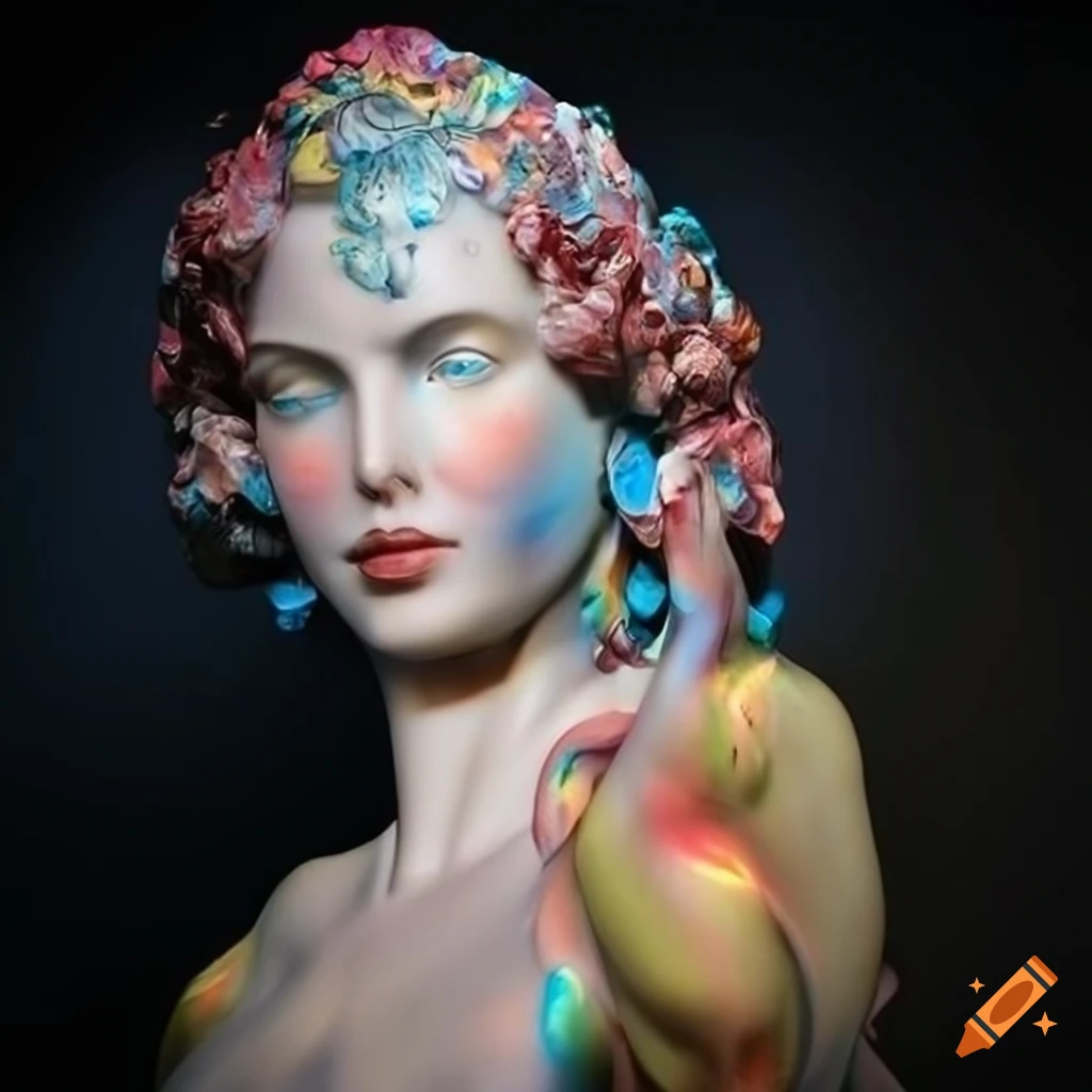 Extravagant and detailed sculpture with opalescent marble figures