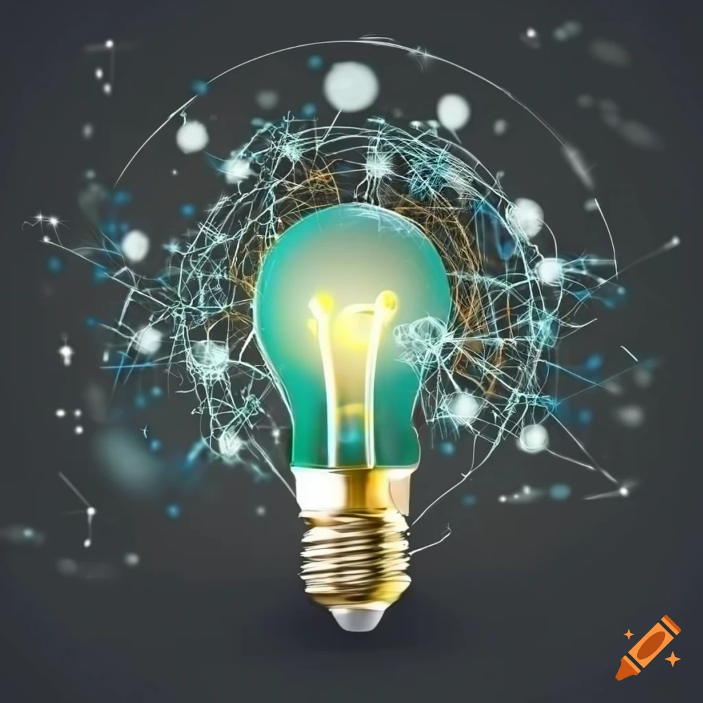 glowing bulb surrounded by network illustration