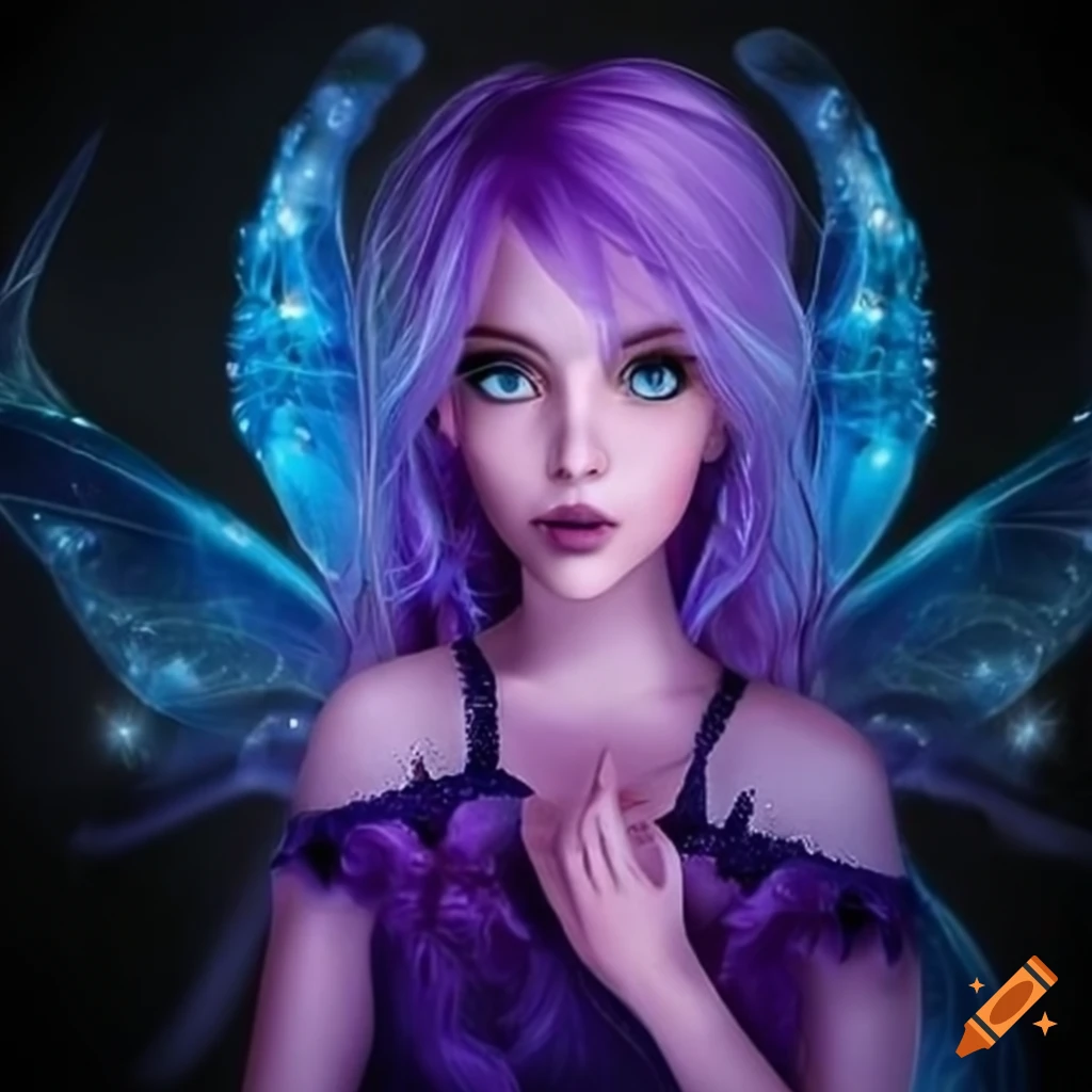 Artwork of a purple and blue fairy on Craiyon