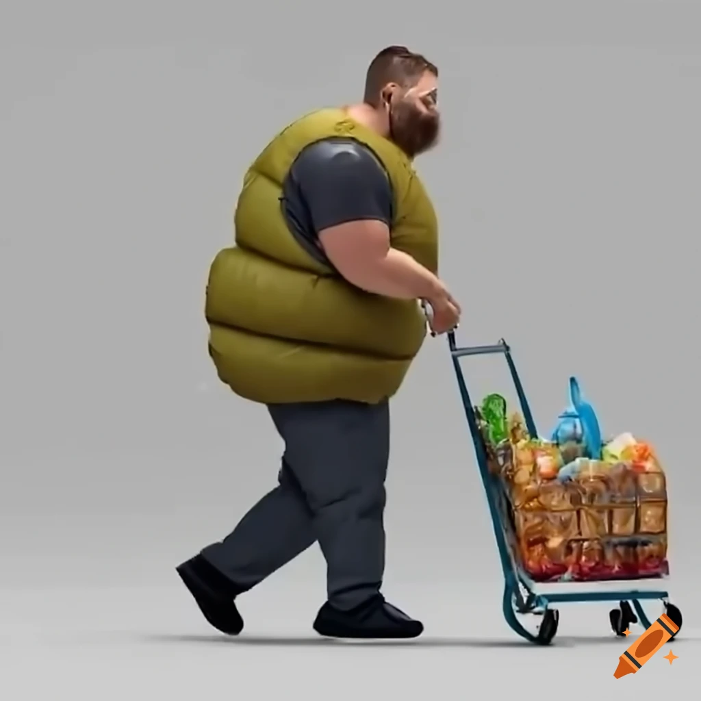 man with goatee pushing cart of groceries