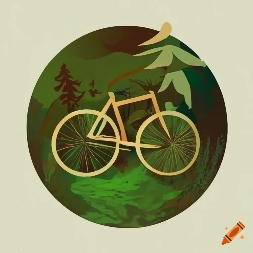 minimalist emblem logo with forest and travel bike