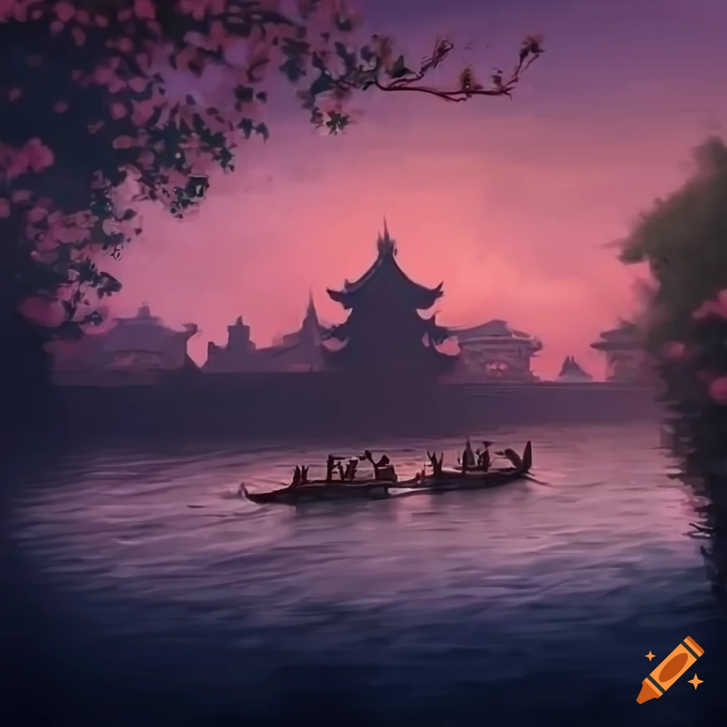 Detailed fantasy concept art of dragonboat racing in an ancient chinese ...