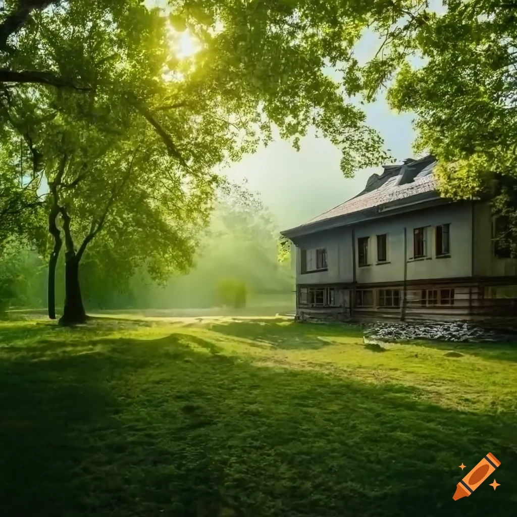 Lonely museum on the outskirts with sunlight on Craiyon