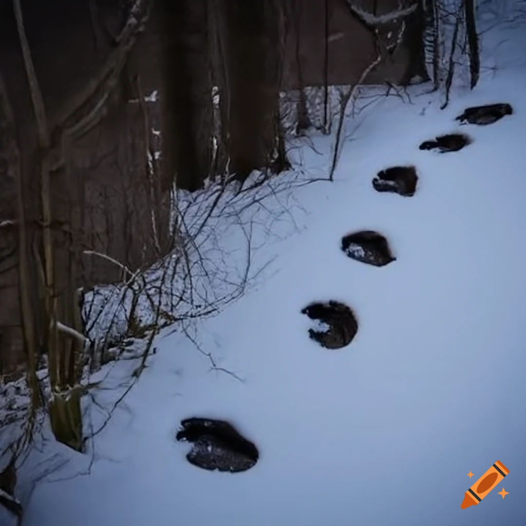 Footprints of a werewolf in the snow on Craiyon
