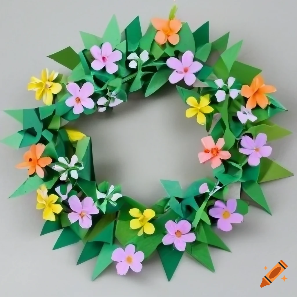 Product photo of a paper jungle with origami flowers on Craiyon