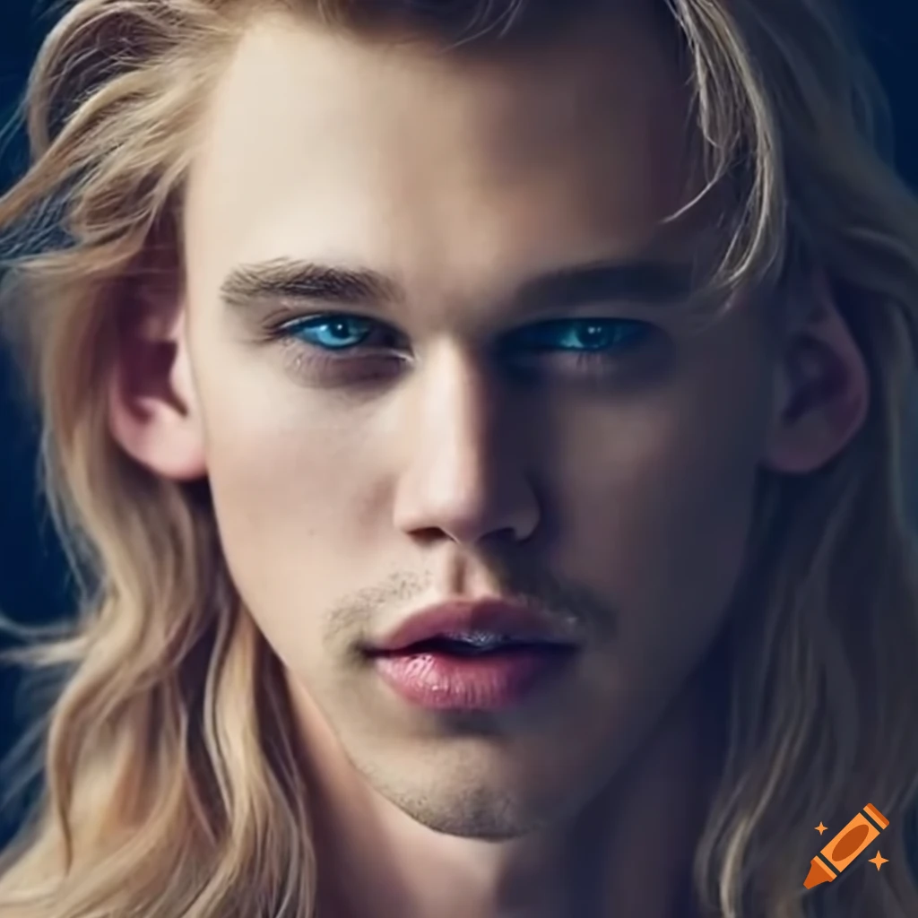 Portrait of austin butler with long hair on Craiyon