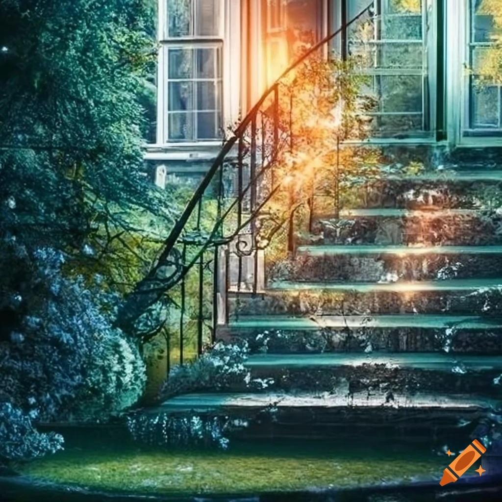 view of a garden house with crystal windows in the dawn