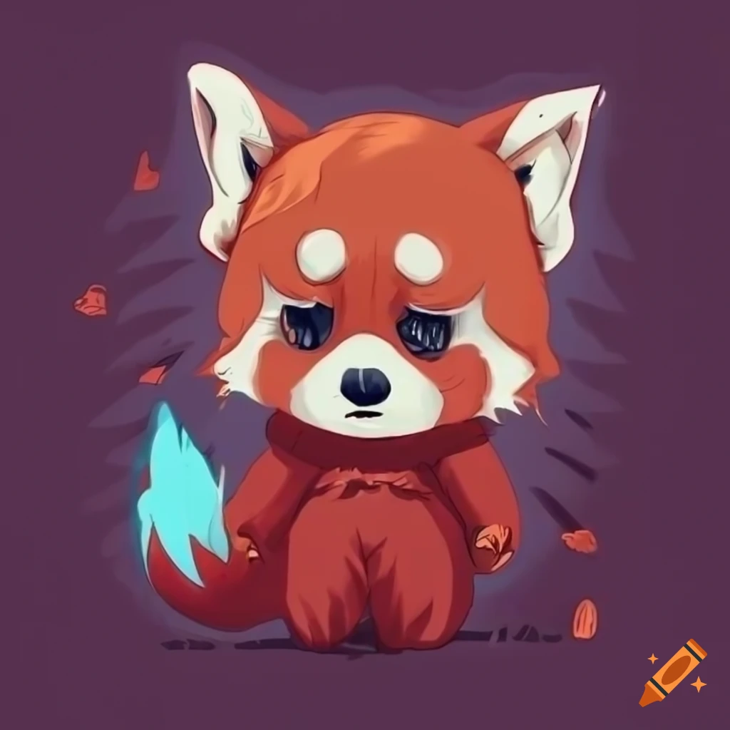 chibi style illustration of a sad red panda ghost
