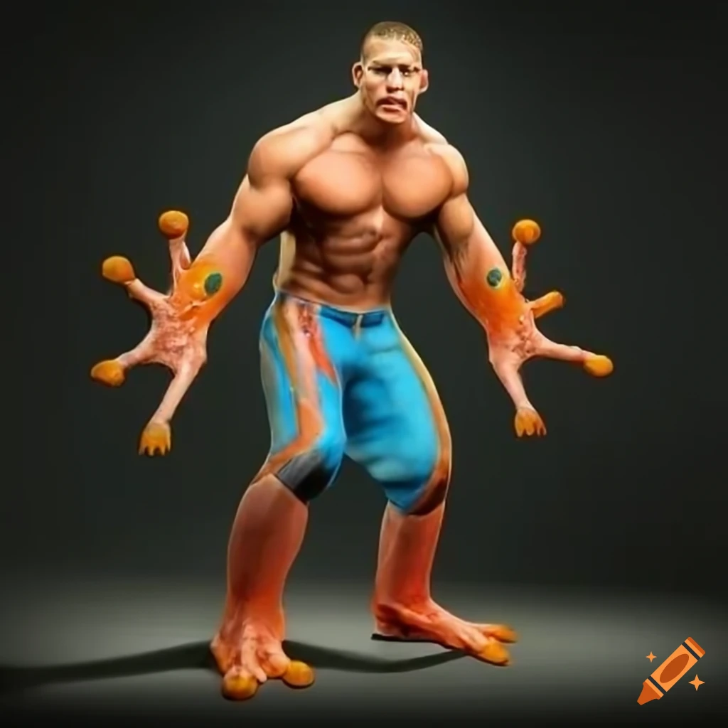 Fusion of john cena and a striped rocket frog on Craiyon