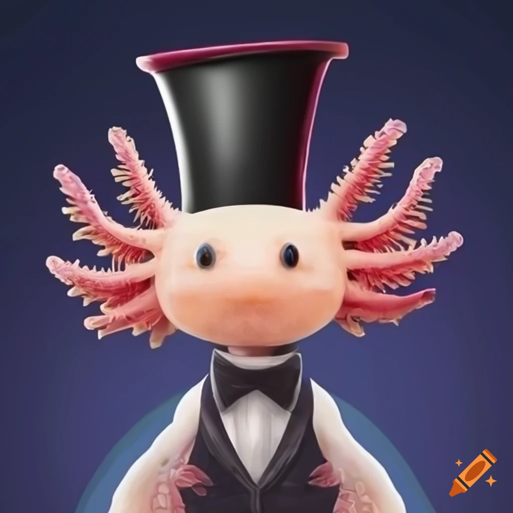axolotl wearing a magician hat