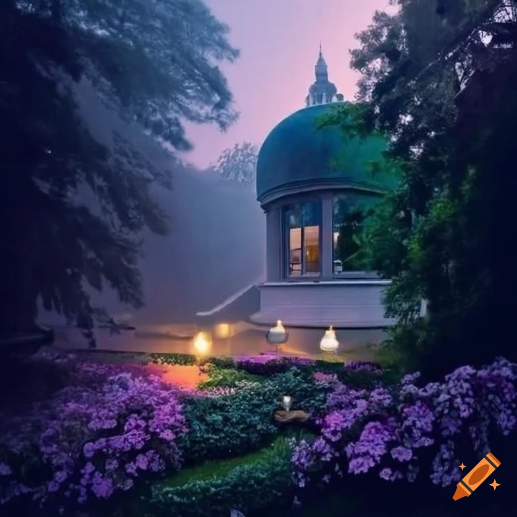 Stunning garden house with crystal windows and beautiful surroundings